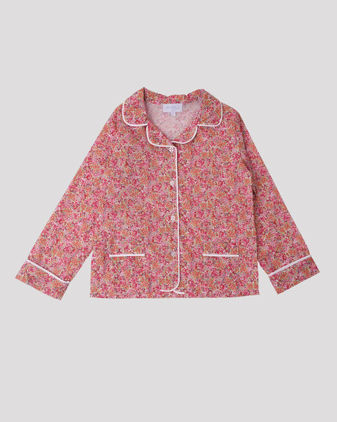 Pijama din bumbac fin cu flori rosii